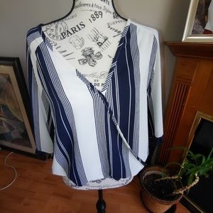 Lavender Field Striped White & Blue Boho Blouse